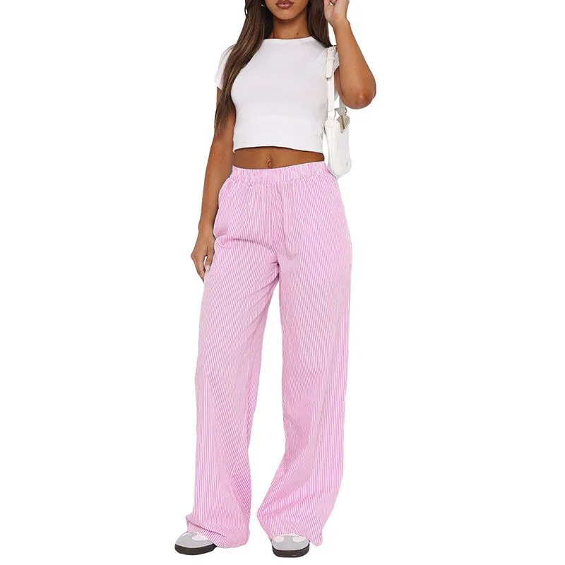Tie Waist Belted Cigarette Trousers Striped Pants