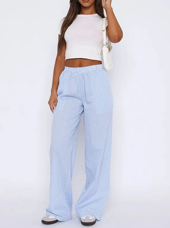 Tie Waist Belted Cigarette Trousers Striped Pants