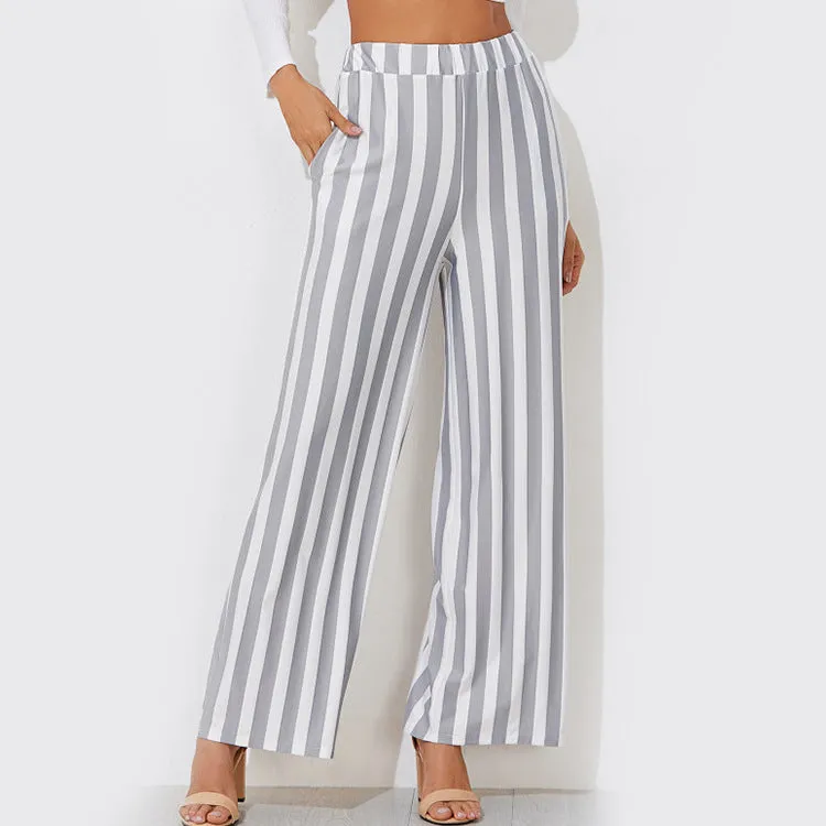 Tie Waist Belted Cigarette Trousers Striped Pants