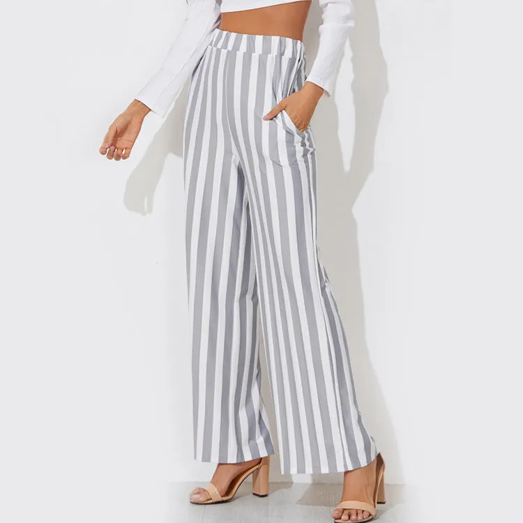 Tie Waist Belted Cigarette Trousers Striped Pants