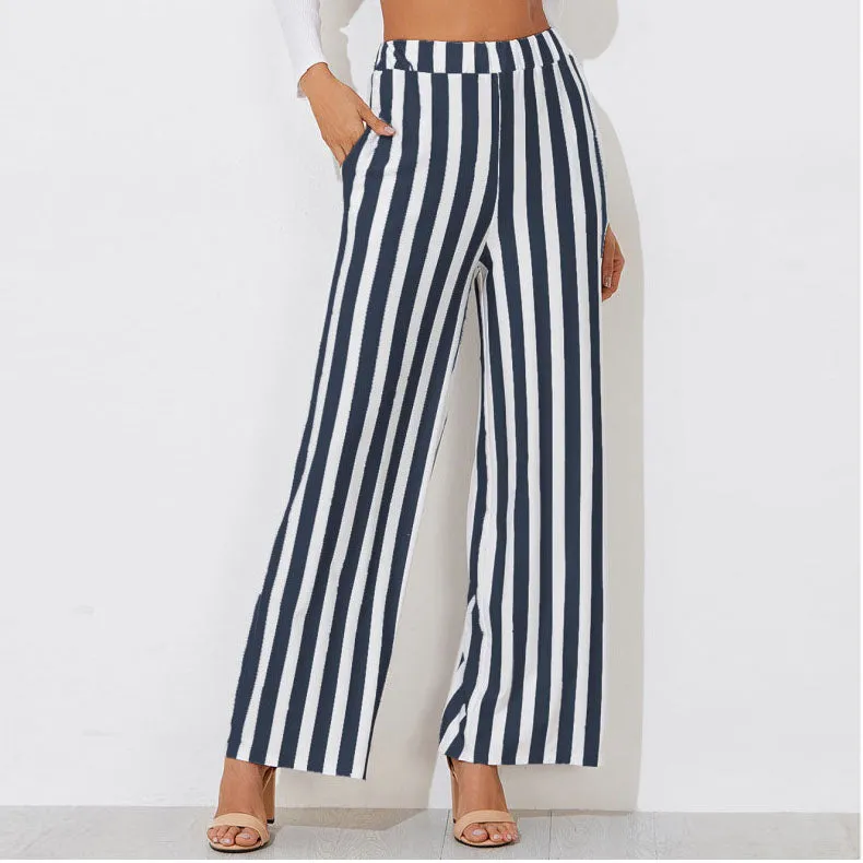 Tie Waist Belted Cigarette Trousers Striped Pants