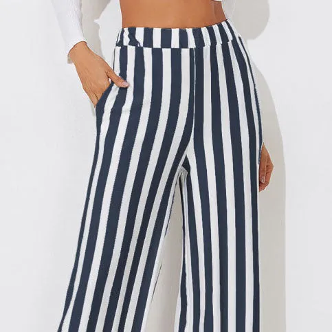 Tie Waist Belted Cigarette Trousers Striped Pants