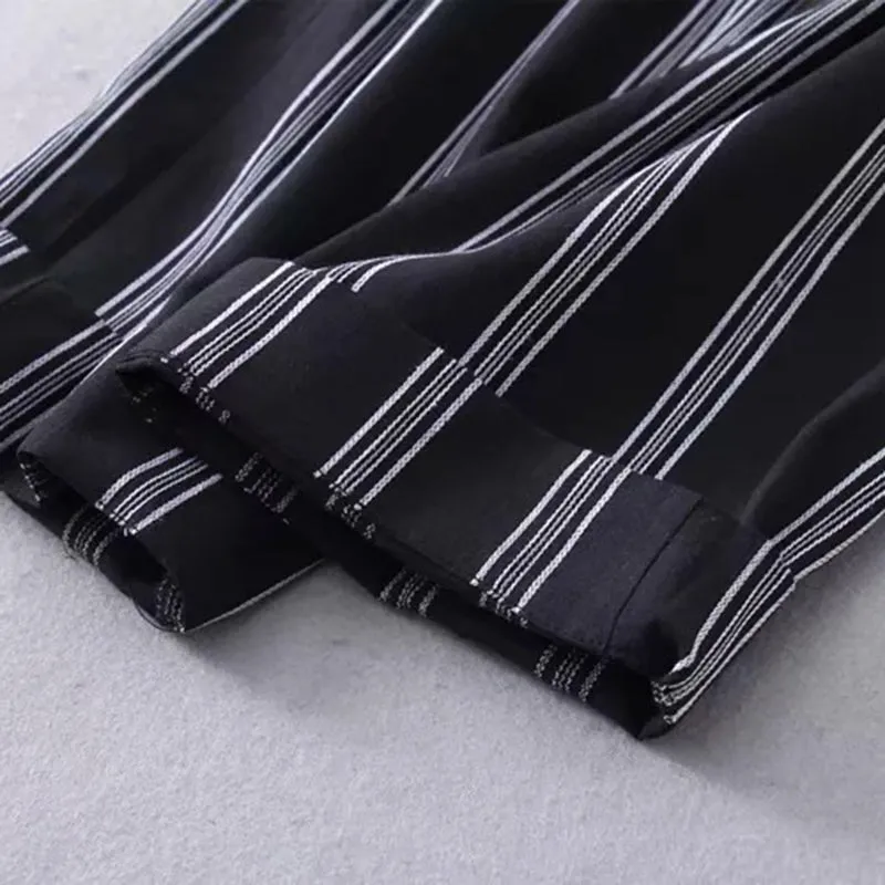 Tie Waist Belted Cigarette Trousers Striped Pants