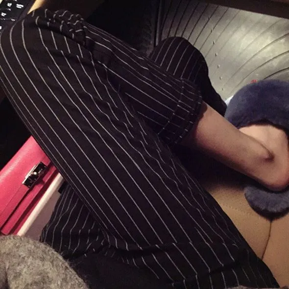 Tie Waist Belted Cigarette Trousers Striped Pants