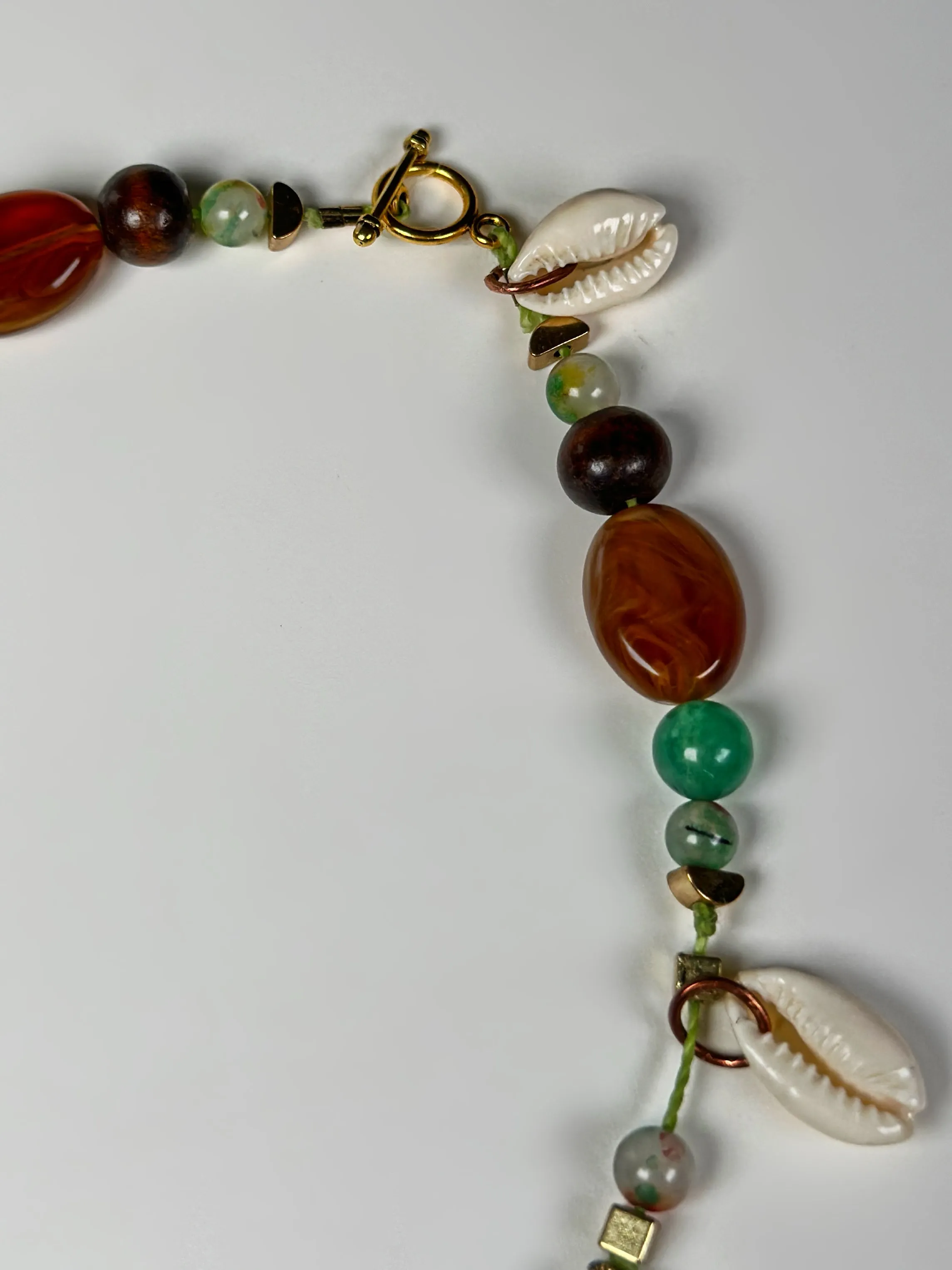 Tigers Eye Natural Stone & Cowrie Seahell Choker Necklace |  Denali Brand