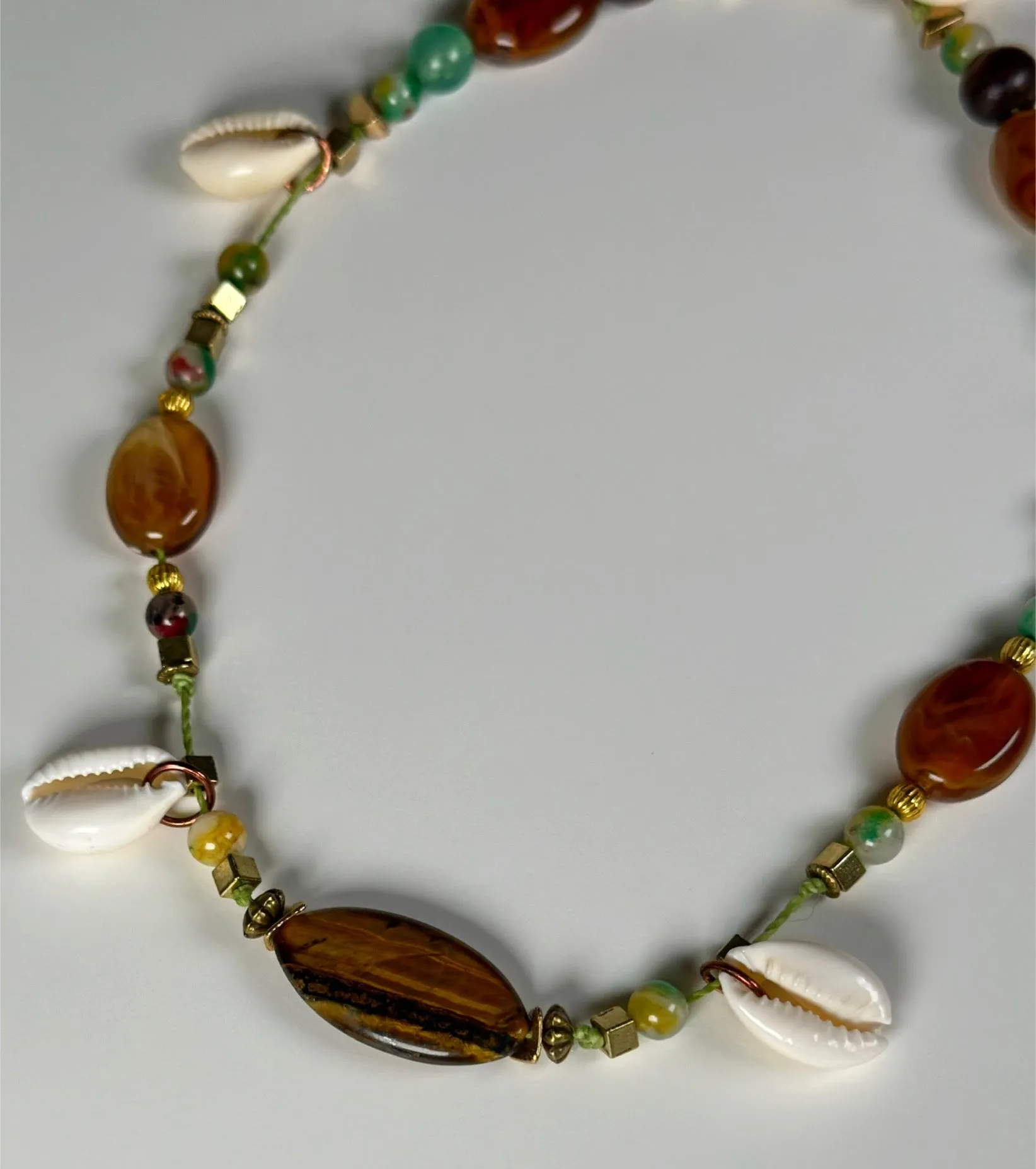 Tigers Eye Natural Stone & Cowrie Seahell Choker Necklace |  Denali Brand