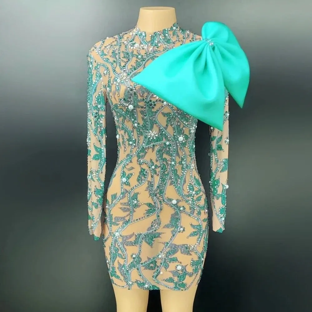 Trendy Mesh Patchwork With Bow Party Dress