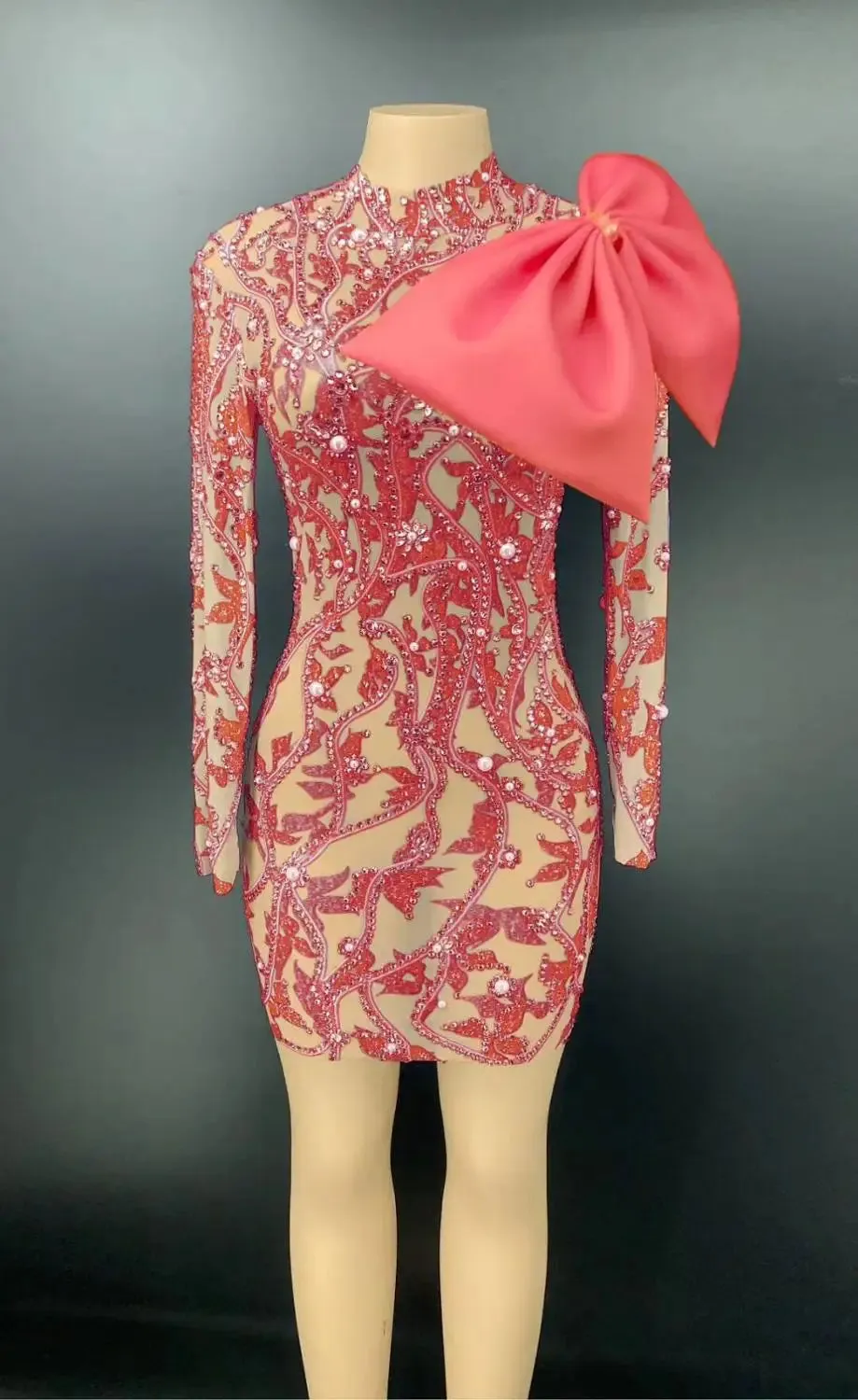 Trendy Mesh Patchwork With Bow Party Dress
