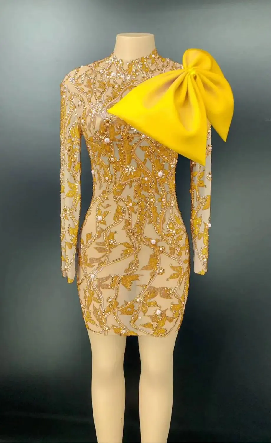 Trendy Mesh Patchwork With Bow Party Dress