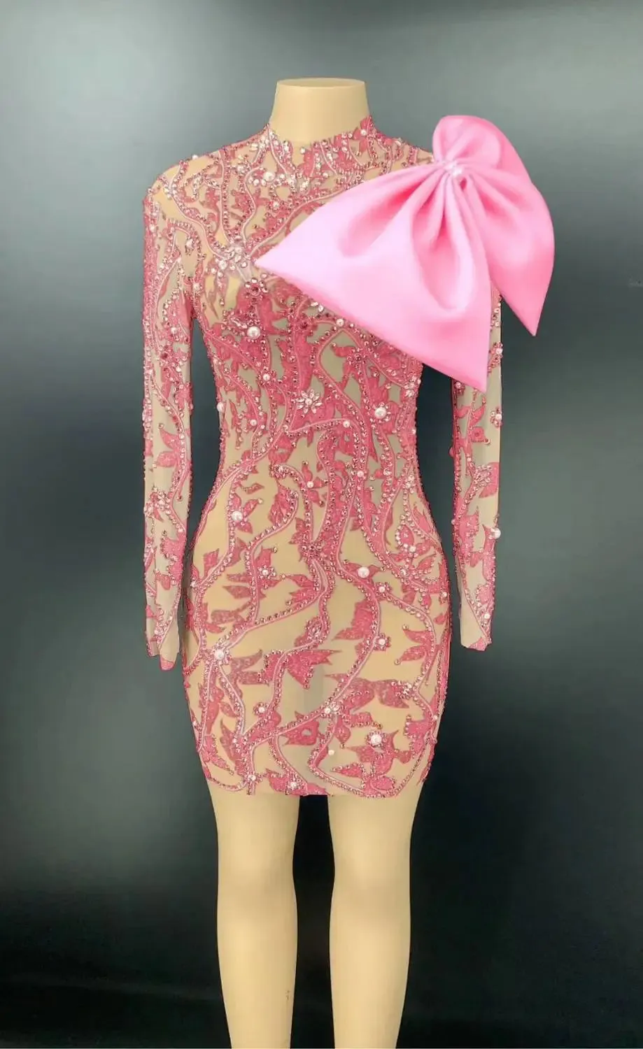 Trendy Mesh Patchwork With Bow Party Dress