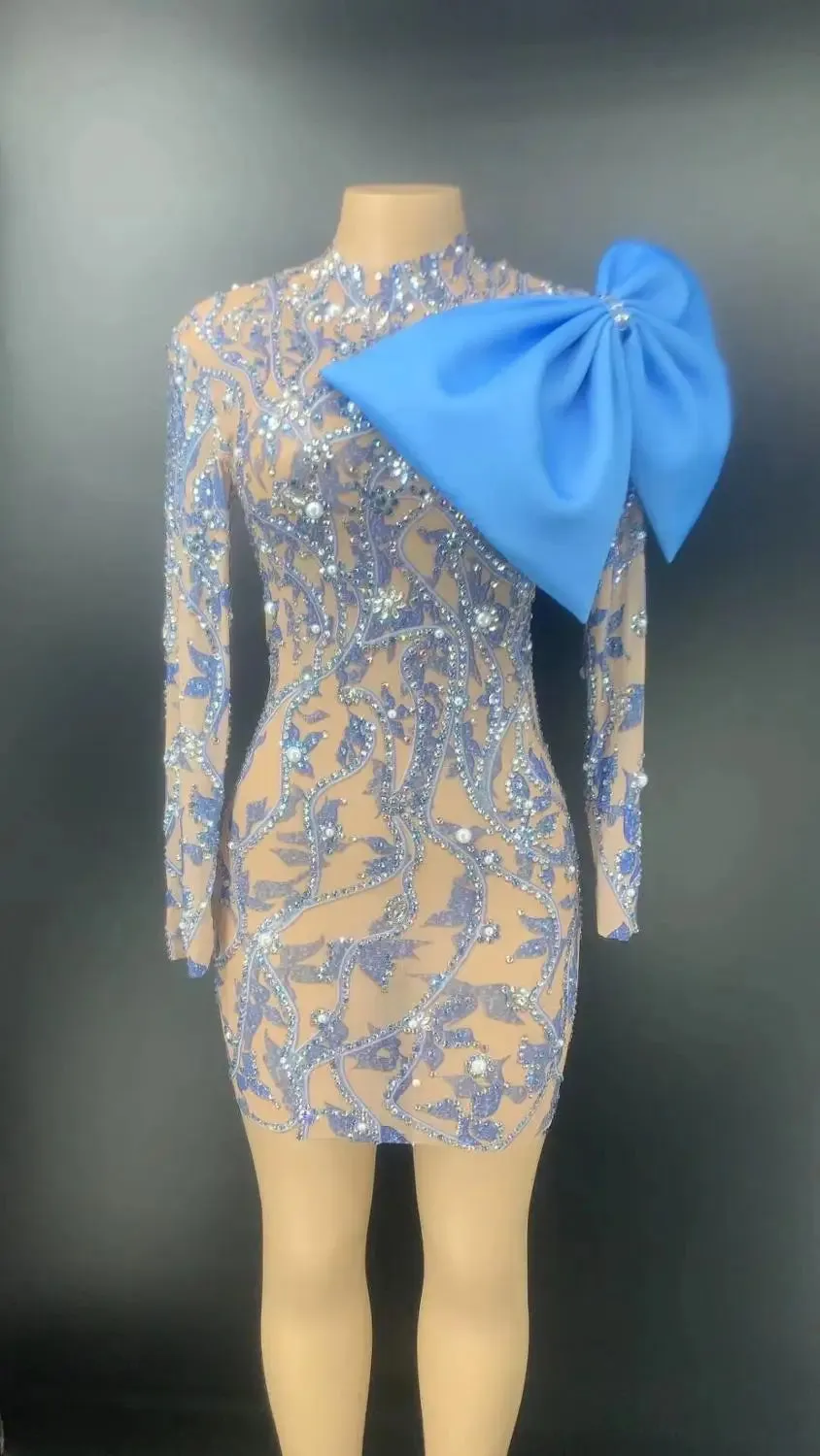 Trendy Mesh Patchwork With Bow Party Dress