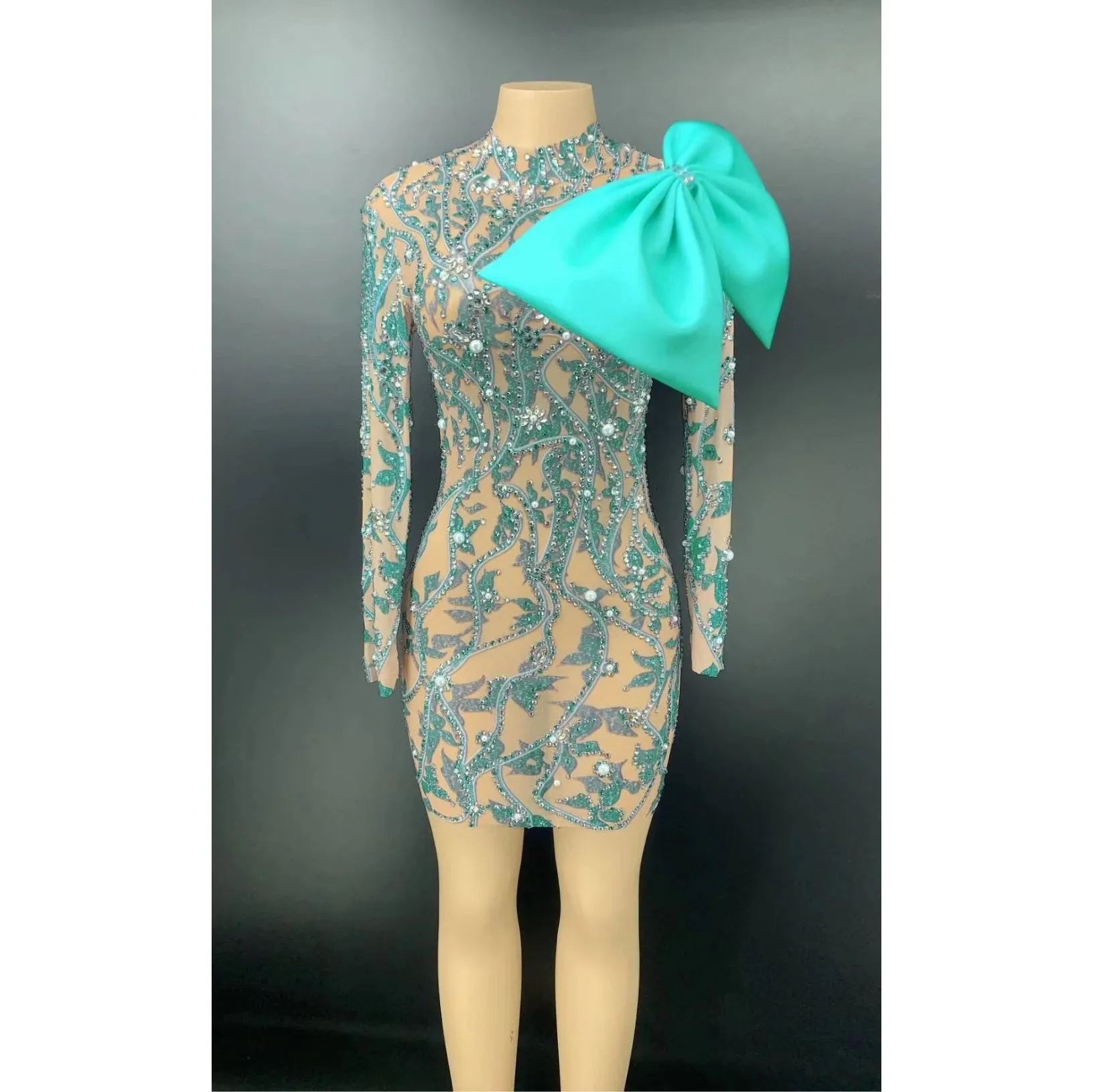 Trendy Mesh Patchwork With Bow Party Dress