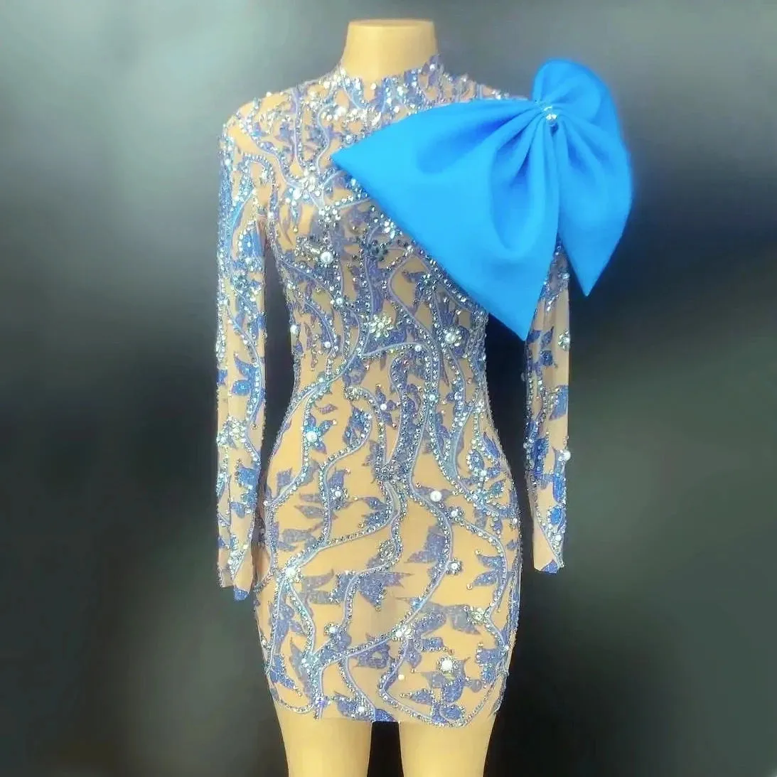 Trendy Mesh Patchwork With Bow Party Dress