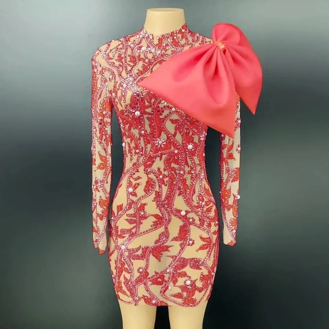 Trendy Mesh Patchwork With Bow Party Dress