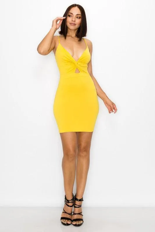 twist front sleeveless bodycon mini dress