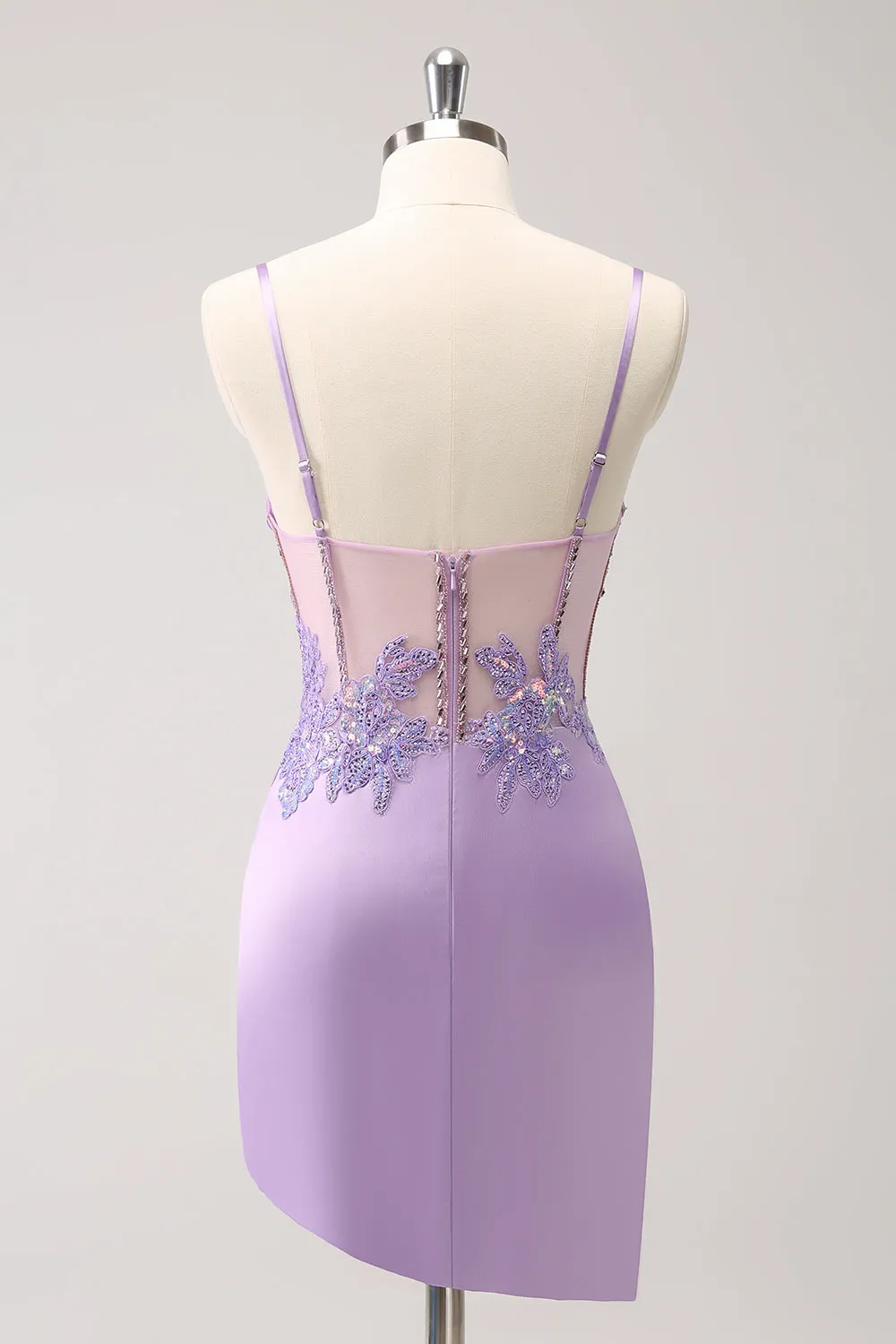 Unique Glitter Purple Corset Pleated Tight Homecoming Dress with Sequins