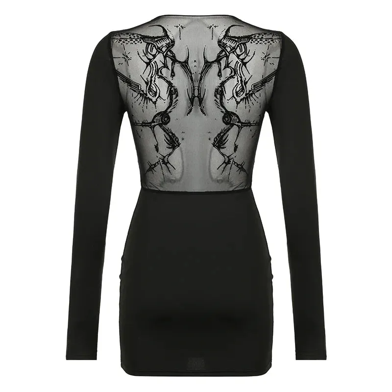 Uniwim Gothic Dark Print Mesh Transparent Dress