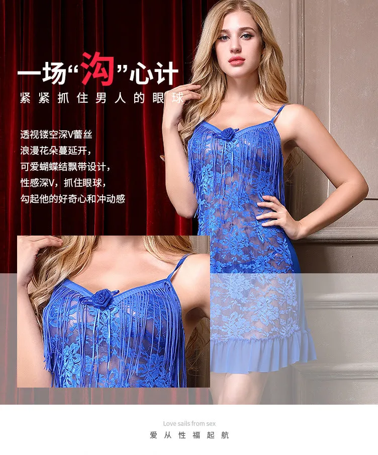 VenusFox Sexy Lingerie Feminine Lace Nightdress Temptation Flower Face Perspective Sexy Pajamas Sexy Underwear Women