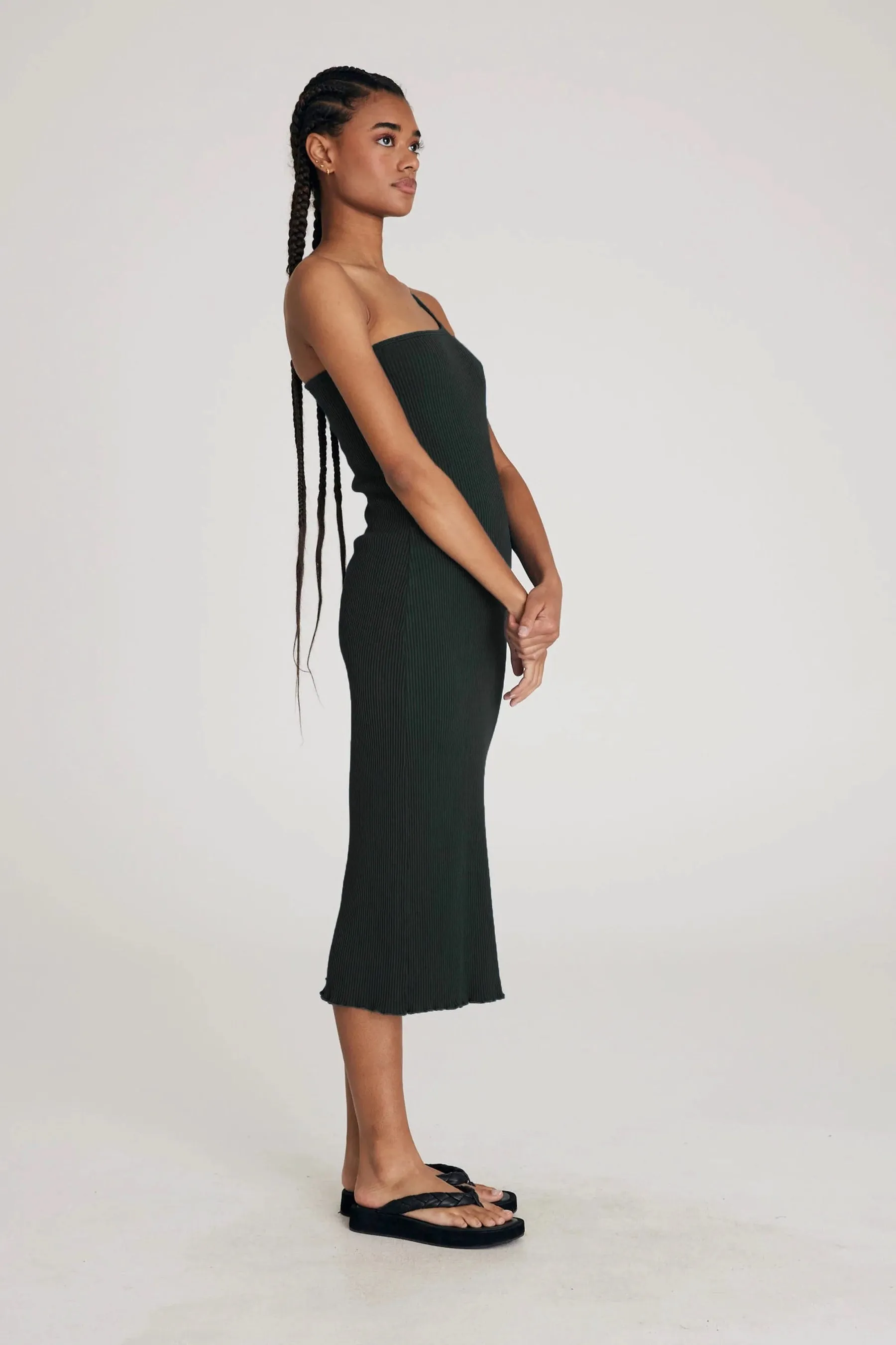 Vintage Black Hemp Rib One Shoulder Dress