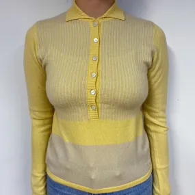 Vintage Lemon Yellow 1/2 Buttoned Cashmere Jumper Small