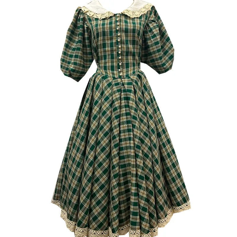 Vintage Plaid Puff Sleeve Tea Dress