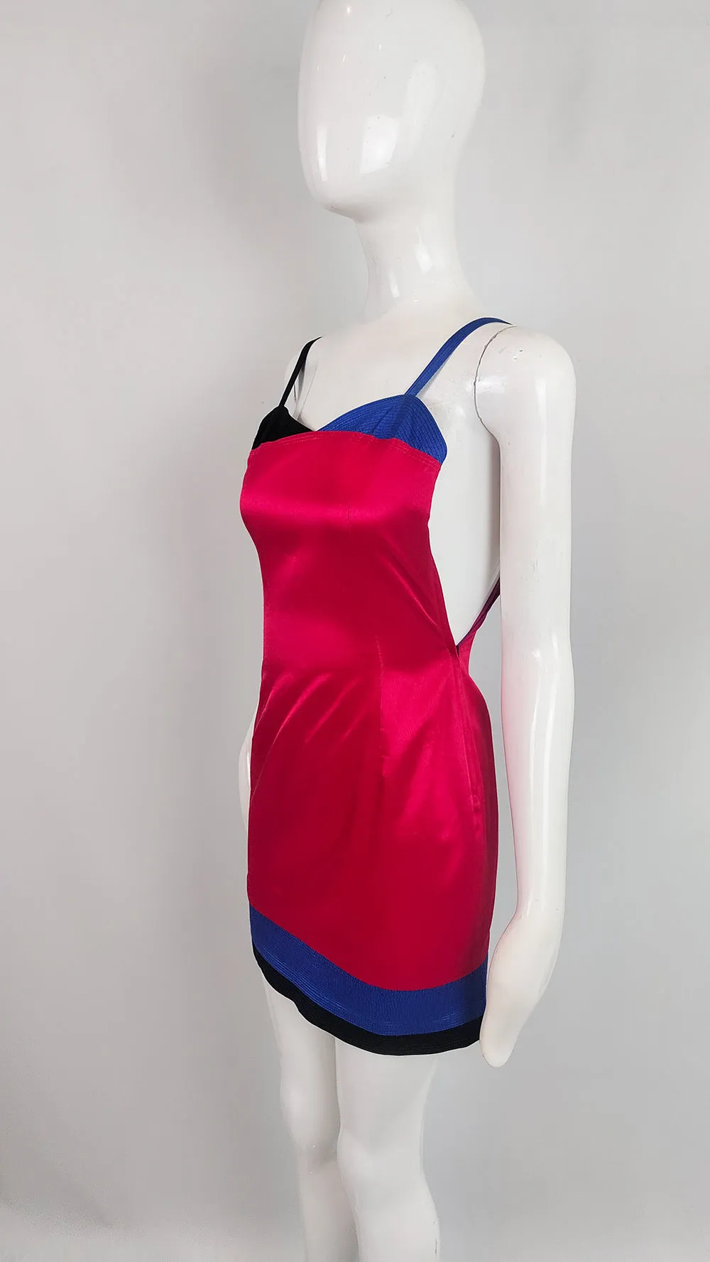Vintage Versus by Versace Reddish Pink & Blue Mini Dress, 1990s