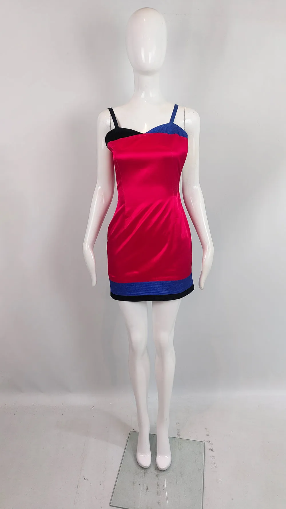 Vintage Versus by Versace Reddish Pink & Blue Mini Dress, 1990s
