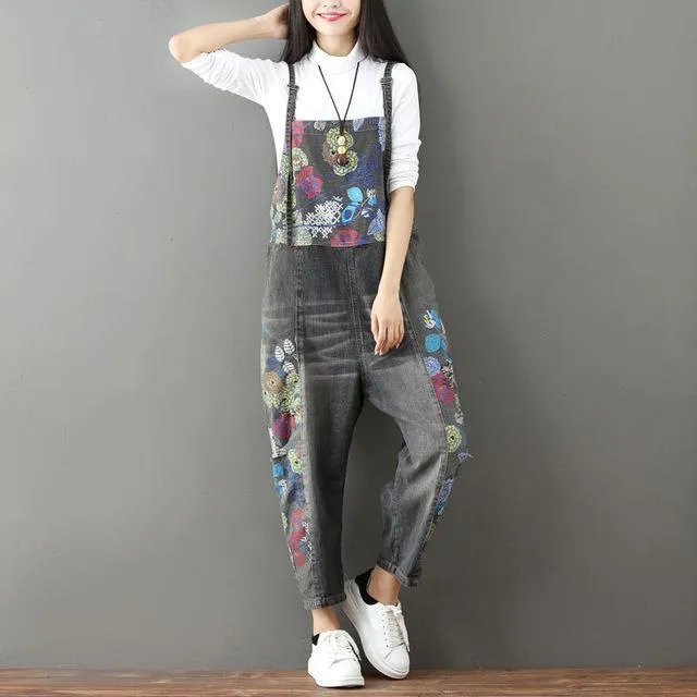 Wide Leg Floral Denim 90S Overall