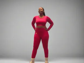 Wide Open Crop Top and Leggings Set-Pink