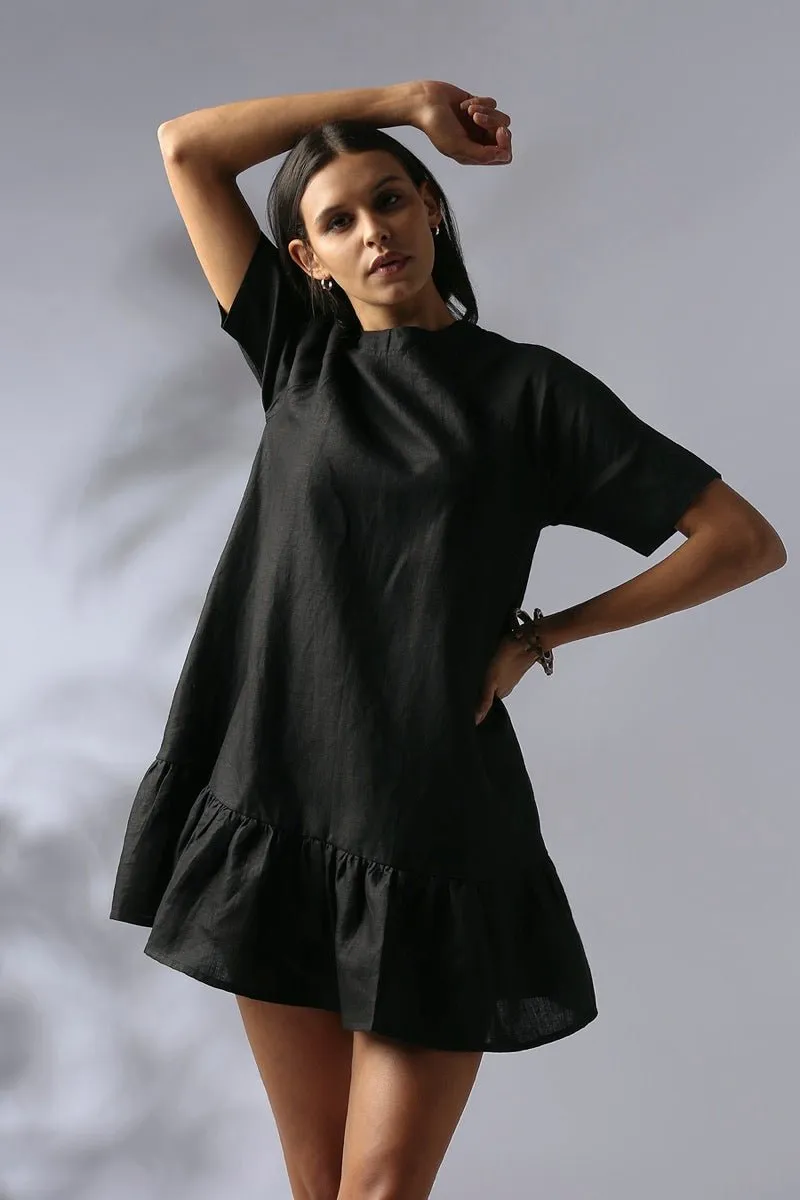 Wisteria Gathered Dress - Black