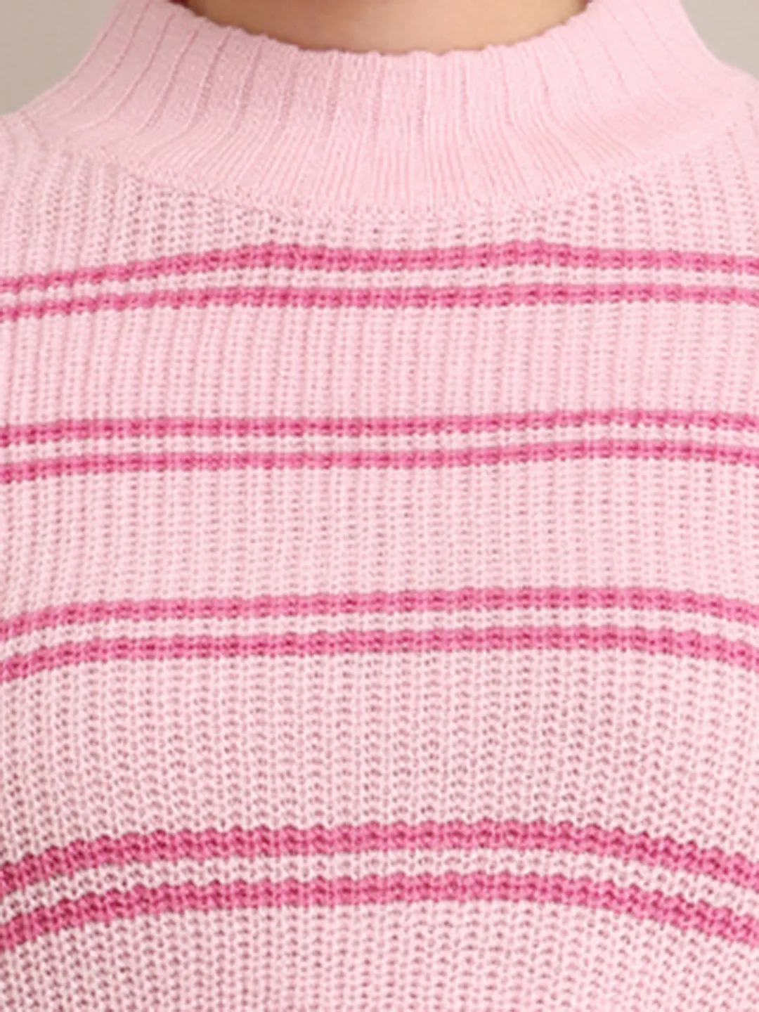 Women Acrylic Striped Pink Crop Sweater