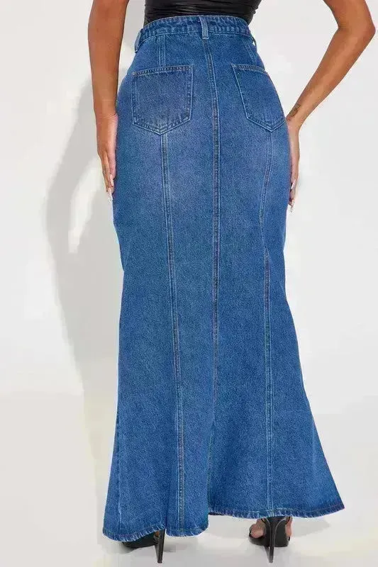 Women Fashion Denim Maxi Skirt
