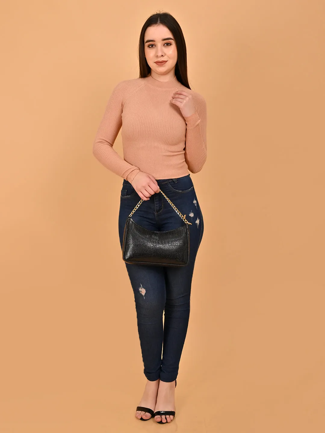 Women Peach Turtleneck Sweater
