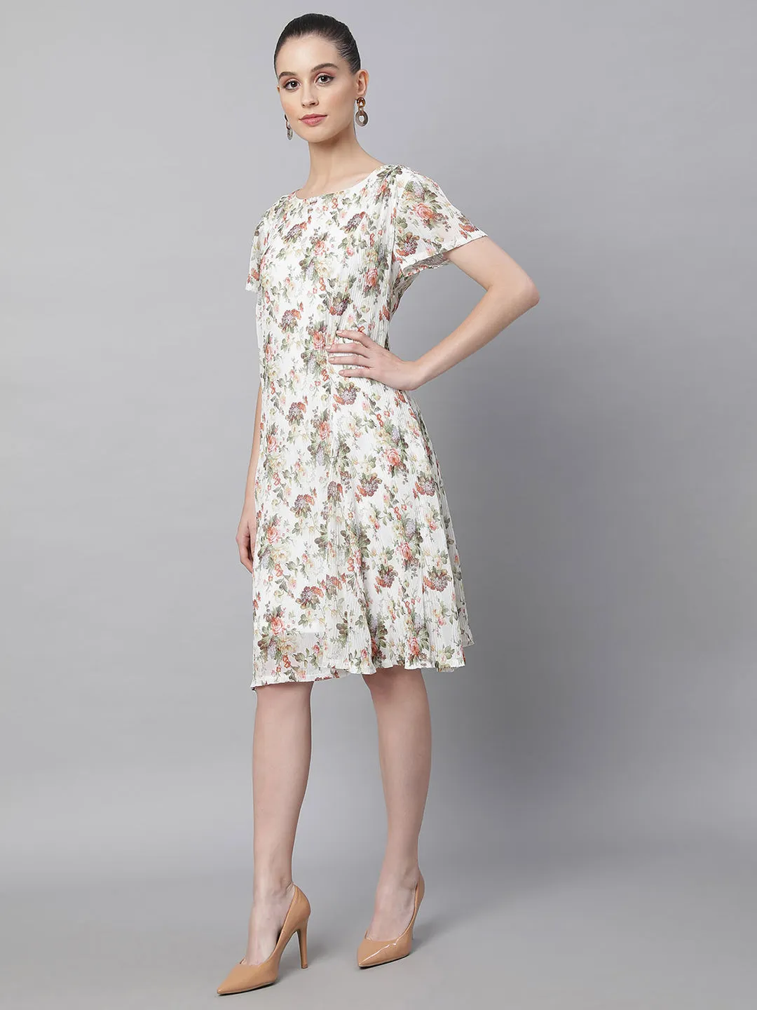 Women White Floral Printed Dress