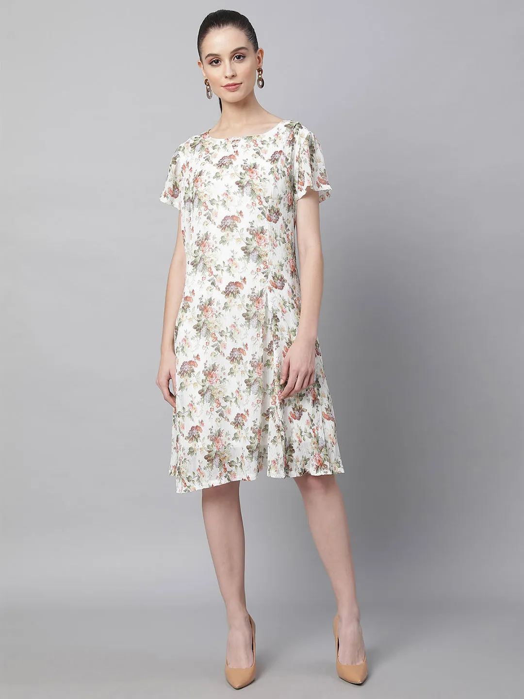 Women White Floral Printed Dress