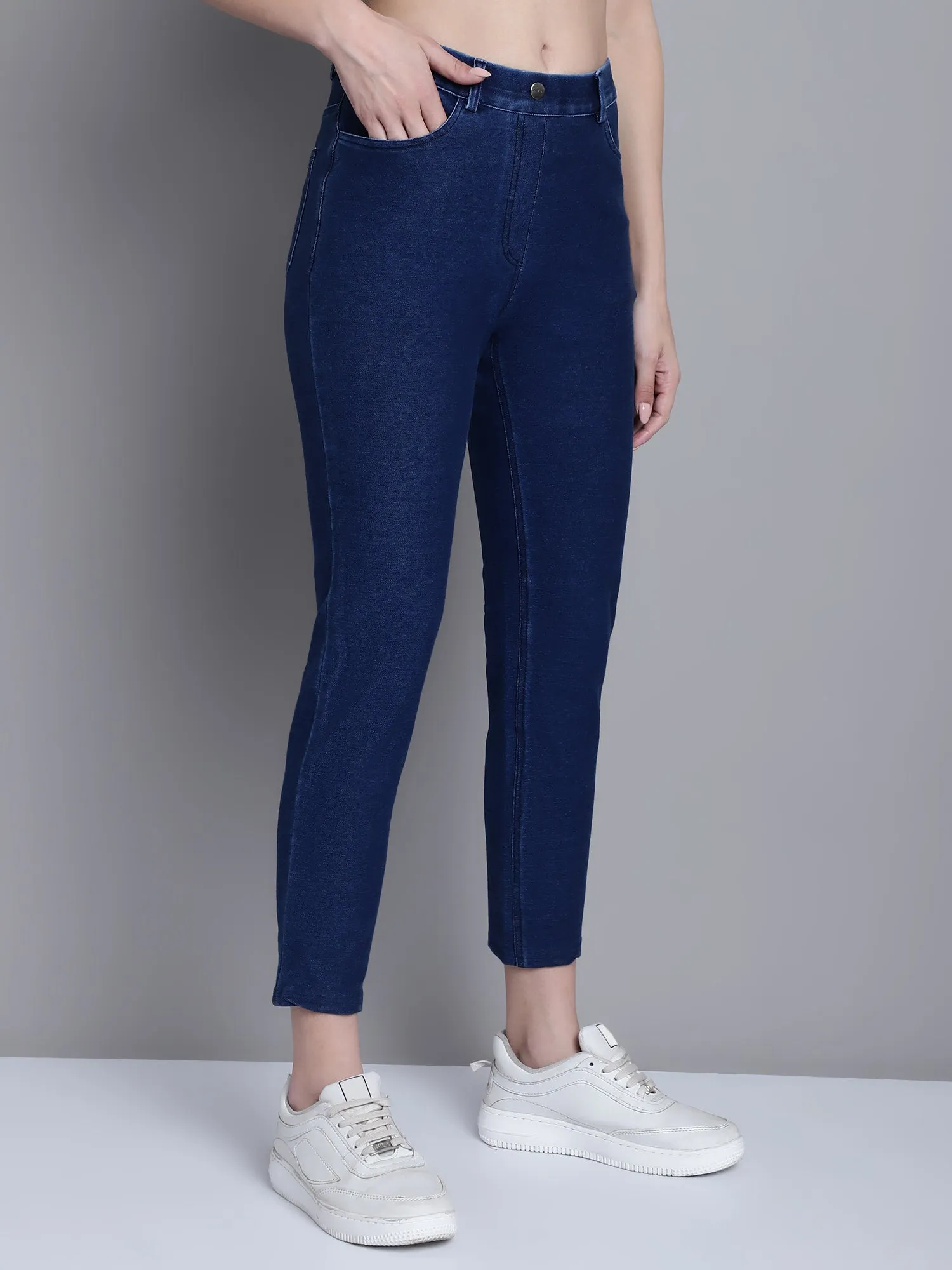 Women's Casual Regular Fit Denim Blue  Mid rise Leggings