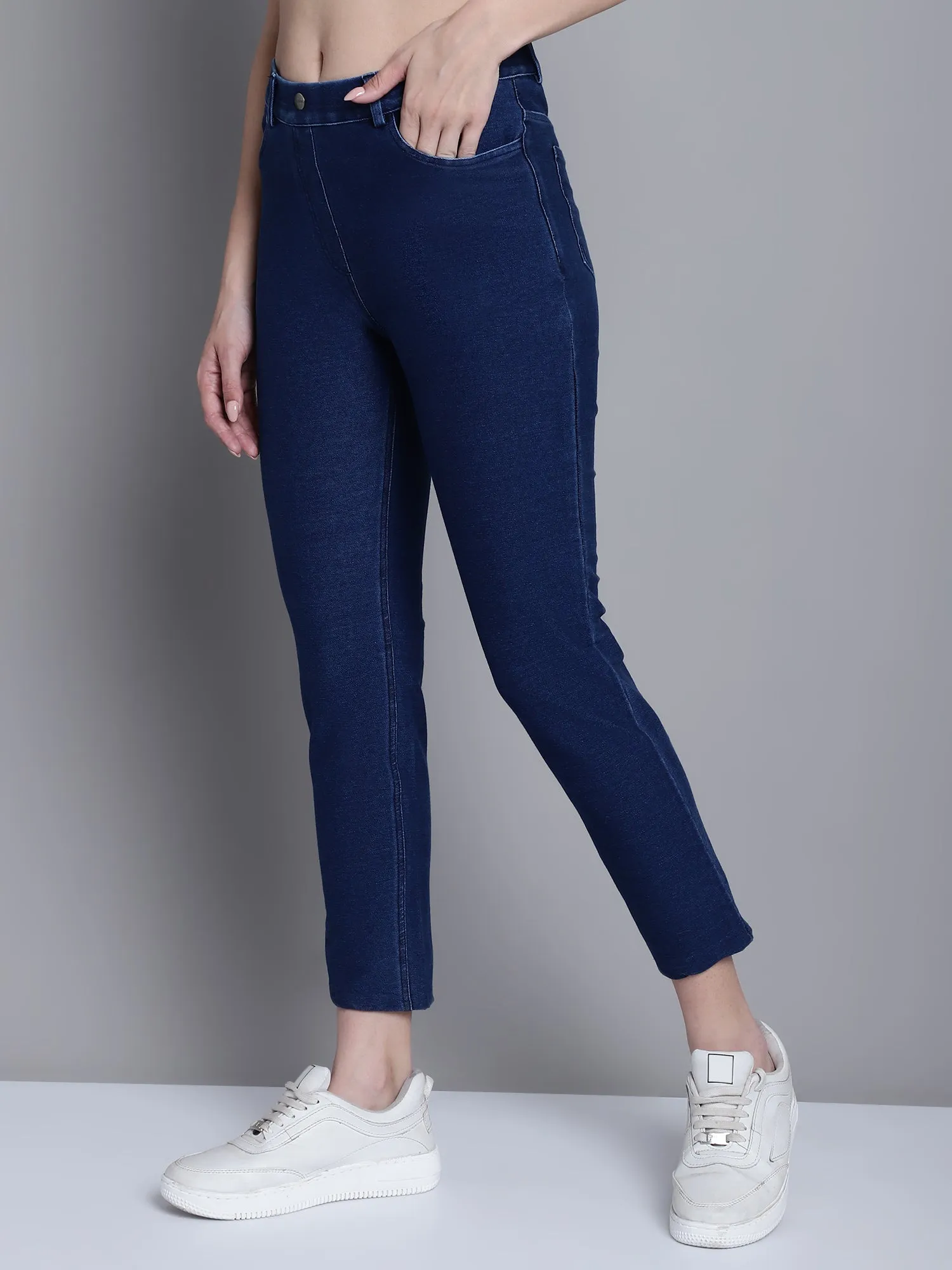 Women's Casual Regular Fit Denim Blue  Mid rise Leggings