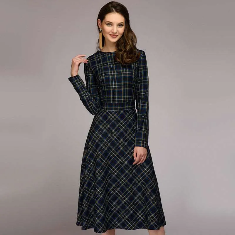 Women's Elegant Plaid Checkered Midi Dress