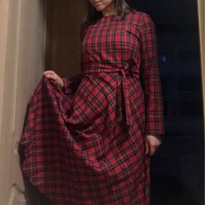 Women's Elegant Plaid Checkered Midi Dress
