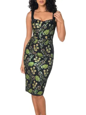 Women's Floral Sequined Bodycon Dress,Black