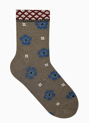 Women's Oriental Pattern Crew Socks - Hemp Brown