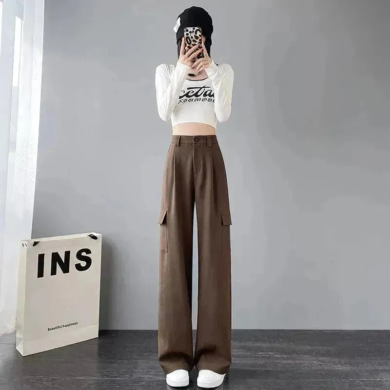 Women's Overalls High Waist Trousers Straight Casual Wide Leg Pants