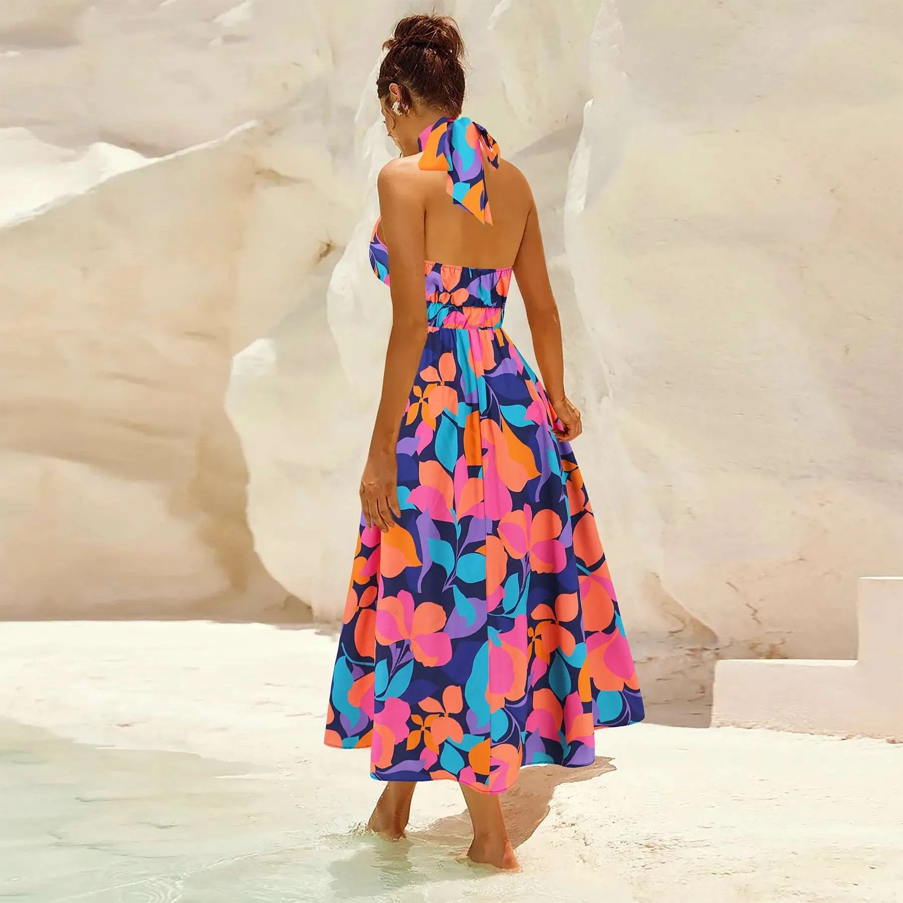Women's Printed Stand Collar Sleeveless Dress