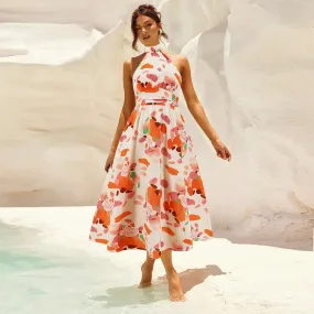 Women's Printed Stand Collar Sleeveless Dress