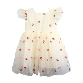 Yellow Hearts Embroidery Dress
