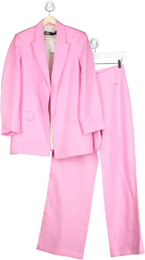 Zara Pink Linen Blazer and Trousers Set UK M