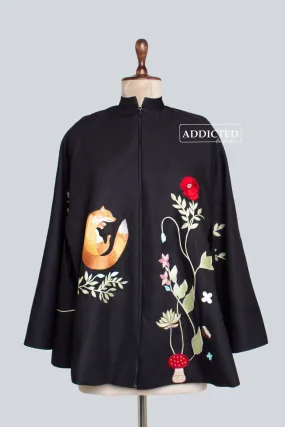 Zip Collor Floral Black Coat